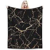 Perinsto Black Marble Texture Throw Blanket Ultra Soft Warm All Season Decorative Fleece Blankets for Bed Chair Car Sofa Couch Bedroom 60"X50"