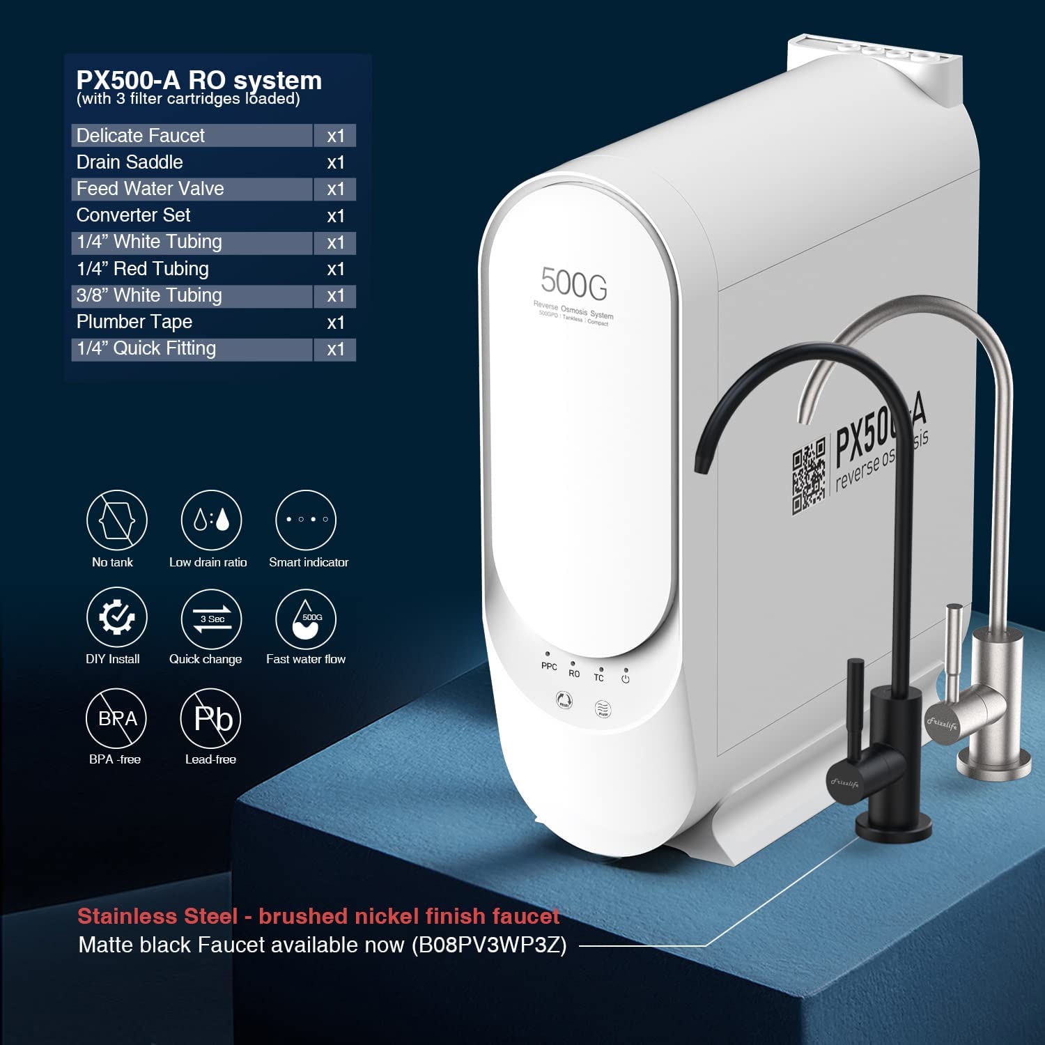 Frizzlife Mini Pressure Water Tank For Tankless RO Systems - Fixes Pulsing & Slow Flow, Fits PD600, G3, PX500A & More