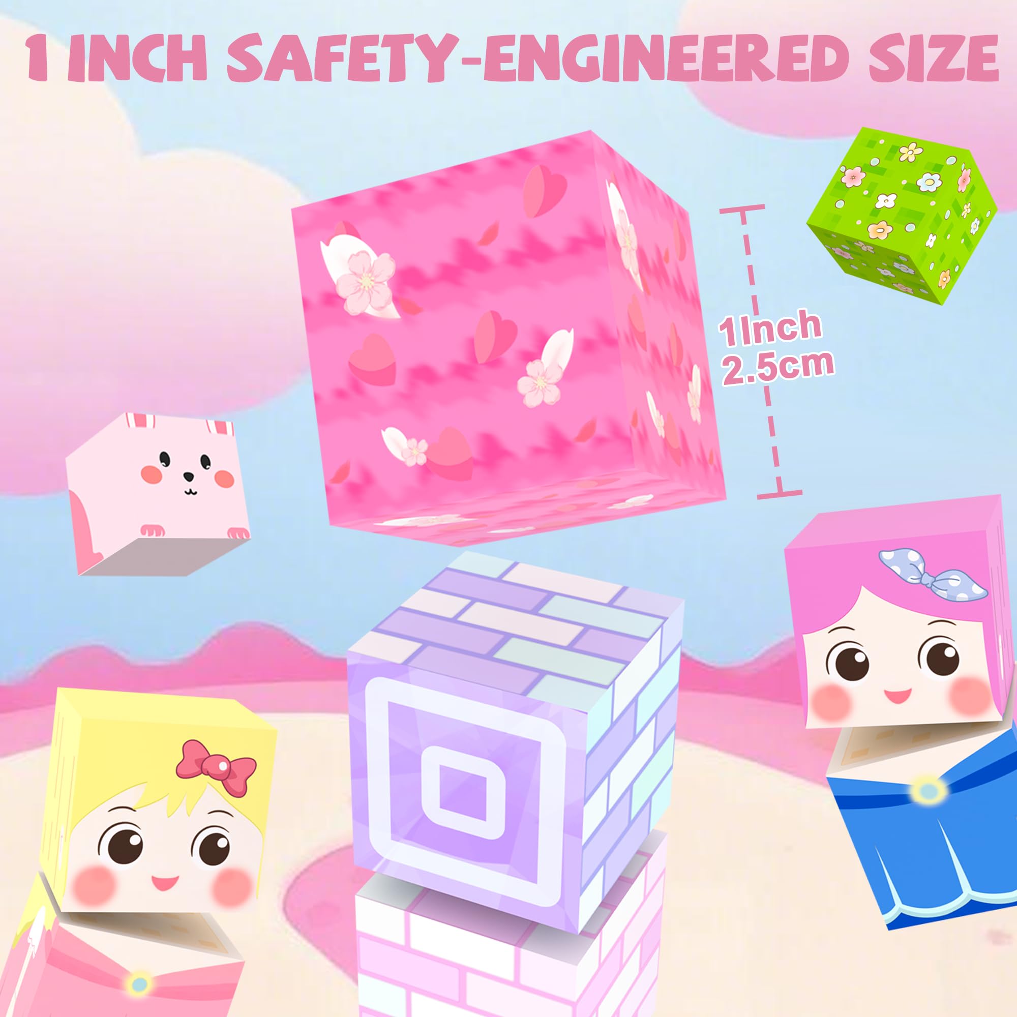 Winchoice 100PCS Magnetic Blocks Princess Building Toys for Girls 3+, Magnetic Cubes Sensory Gifts for Kids, Pink Magnet Blocks for Christmas Birthday, 1 Inch