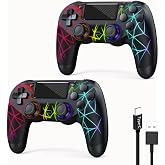 SHEPUDRUC 2 Pack Light-up Wireless Controller for PS-4/Slim/Pro/PC | RGB Remote Control with Hall Effect Joystick/USB-C Port/Dual Vibration/6-Axis Gyro/Audio Jack/Touch Pad (Double Black)
