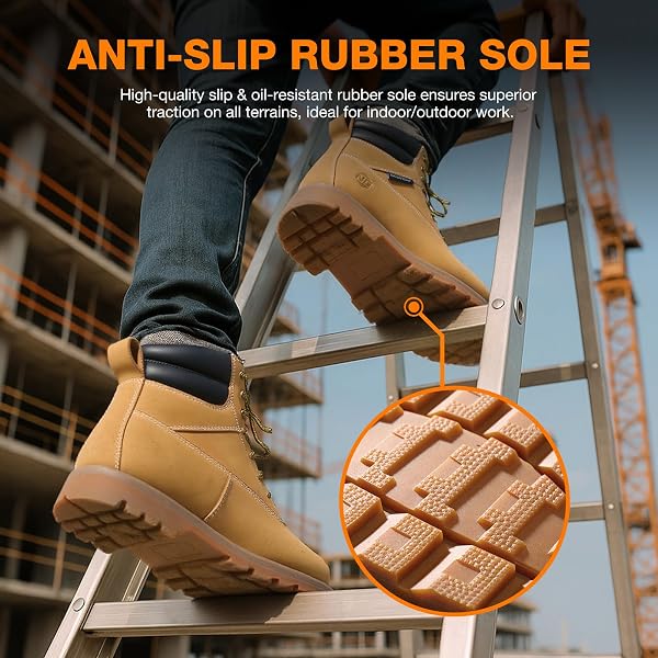 NINGO WATERPROOF STEEL TOE WORK BOOTS FOR MEN, 6″ NON SLIP COMFORTABLE LEATHER WORKBOOTS, MENS SAFETY CONSTRUCTION SHOES FOR OUTDOOR INDUSTRIAL