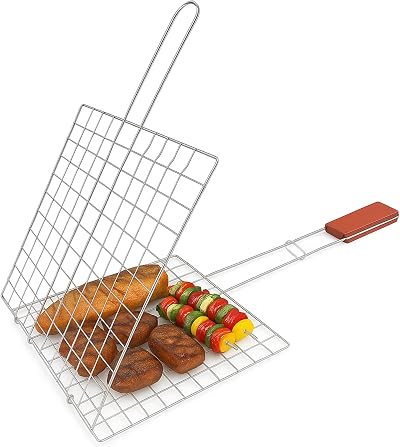 TIJAR BBQ Grill Basket Folding Grill Basket with Long Handle