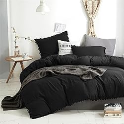 Luxlovery Black Pom Pom Comforter Set Full Pom Ball