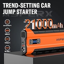 ASPERX AX2500 Jump Starter, 21000mAh 2500A Peak