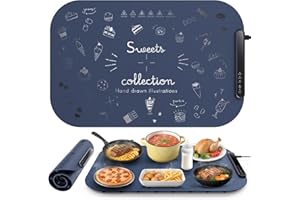 EVOLIQ Food Warming Mat, Portable Electric Warmer Tray with 3 Heat Settings and Exquisite Patterns, Instant Warmth, Roll Up Silicone Heating Pad with Timed Protection for Gatherings, Home, Buffets, Party