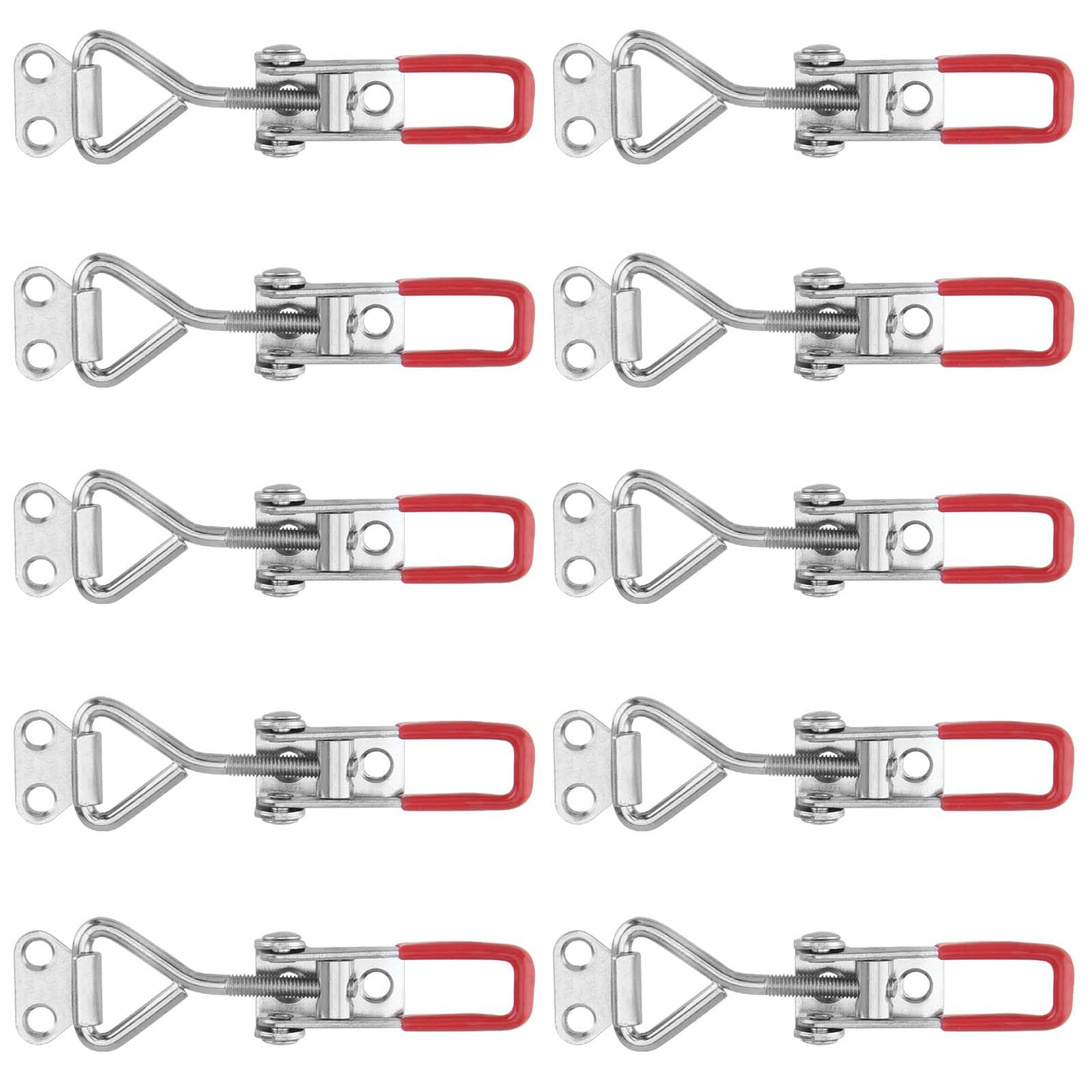 SEUNMUK 10 Pcs Sliver Toggle Latches, Adjustable Metal Toggle Clamp Latch with Red Handle Cover, Heavy Duty 4001 Tension Lock Hand Quick Release Tool for Boxes, Cabinet