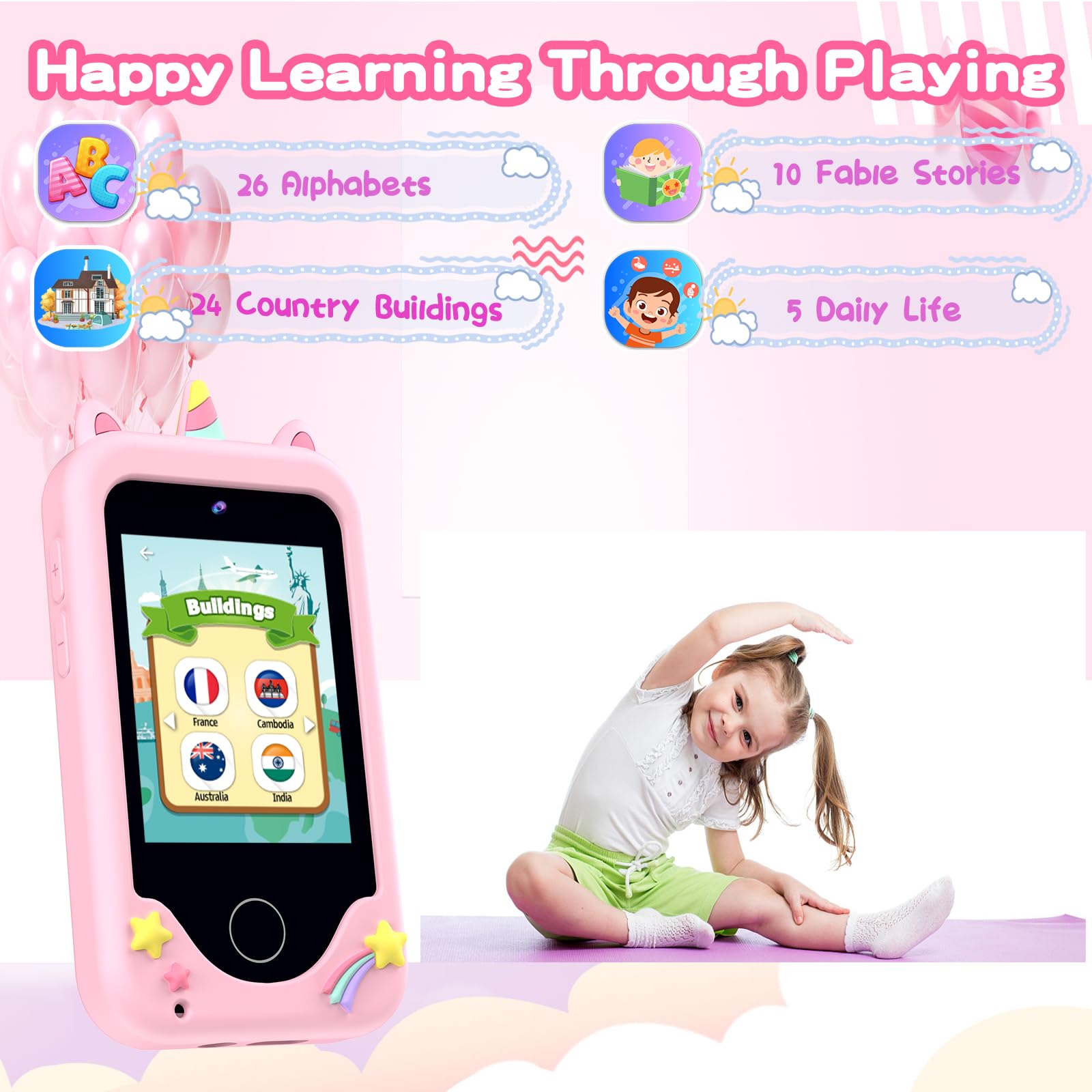 Kids Smart Phone for Girls, Christmas Birthday Gifts for Girls Boys Age 3-10,Kids Gift Toys Cell Phone, Toddler Learning Play Toy Phone with Dual Camera, Game, Music Player