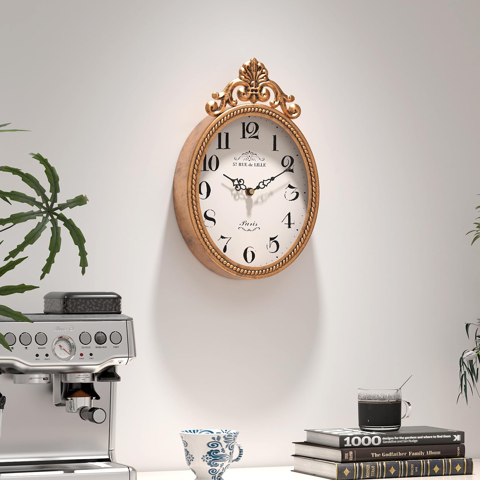 Abdurey Small French Retro Decorative Wall Clock, Antique Gold Vintage Oval Style,Silent Battery Operated Boho Decor Wall Clocks for Farmhouse,Kitchen,Bedroom,Bathroom(10.4