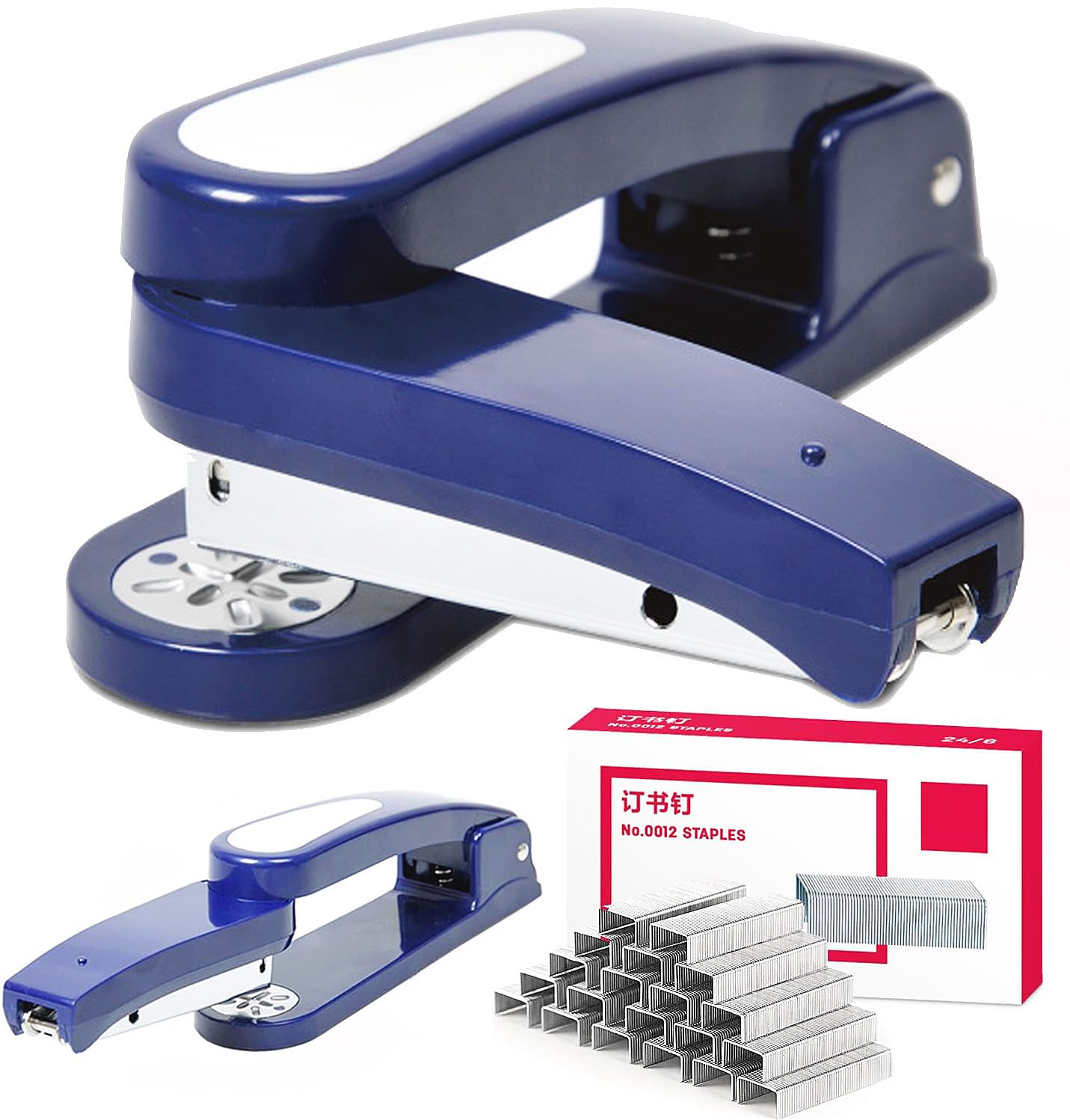 XUBX 360° Swivel Stapler with 1 Box Staples, Arm Swivel Stapler, 20 Sheet Capacity, 360 Degree Rotate Standard Staplers for Booklet, brochures, leaflets, Price Lists, Book Stapling Binding (Blue)