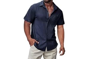 JMIERR Mens Short Sleeve Button Up Shirts Hawaiian Textured Shirt Casual Solid Color Dress Shirt Golf Shirts