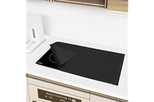 KPUY Stove Top Covers for Electric Stove - 30 x 20 Inch Glass Cooktop Protector, Silicone Stove Top Protector for Extra Kitchen Space, Foldable Heat Resistant Dish Drying Mat, Black