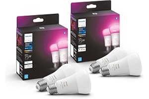 Philips Hue 75W A19 White and Color Ambiance LED Smart Color-Changing Bulb - Pack of 4 - E26 Indoor - Control with Hue App - Compatible with Alexa, Google Assistant, and Apple Homekit