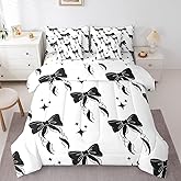 Erosebridal Ribbon Bowknot Bed in A Bag Black Bow 7 Piece Bedding Set Watercolor Butterfly Knot Comforter Set with Sheets Black Star Bow Sheet Set with Comforter Full Size for Kids Teen Adults