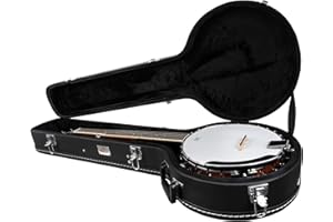 Gearlux 4-String and 5-String Banjo Hard Case with Exterior Lock and Key, Interior Accessory Compartment, and Plush Interior Padding - Black