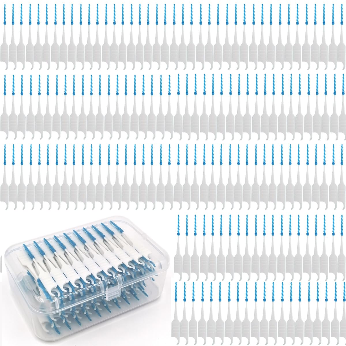 FaJoek Interdental Brushes Blue, 200 Pieces Interdental Brushes, Brushes for Interdental Spaces 0.7 mm, Dual Use Dental Brushes Cleaning Narrow Interdental Spaces