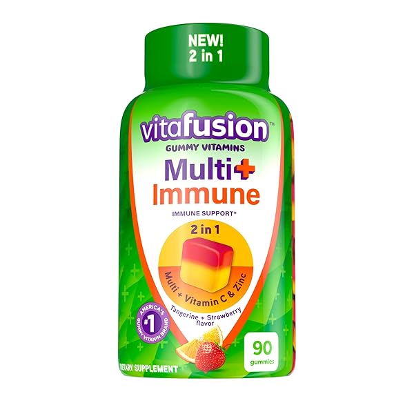 VITAFUSION MULTI+ IMMUNE SUPPORT* – 2-IN-1 BENEFITS & FLAVORS – ADULT GUMMY VITAMINS WITH VITAMIN C, ZINC, DAILY MULTIVITAMINS, 90 COUNT