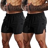 FLYFIREFLY Men's Gym Workout Shorts Quick Dry Lightweight Athletic Shorts Running Bodybuilding Training with Towel Loop