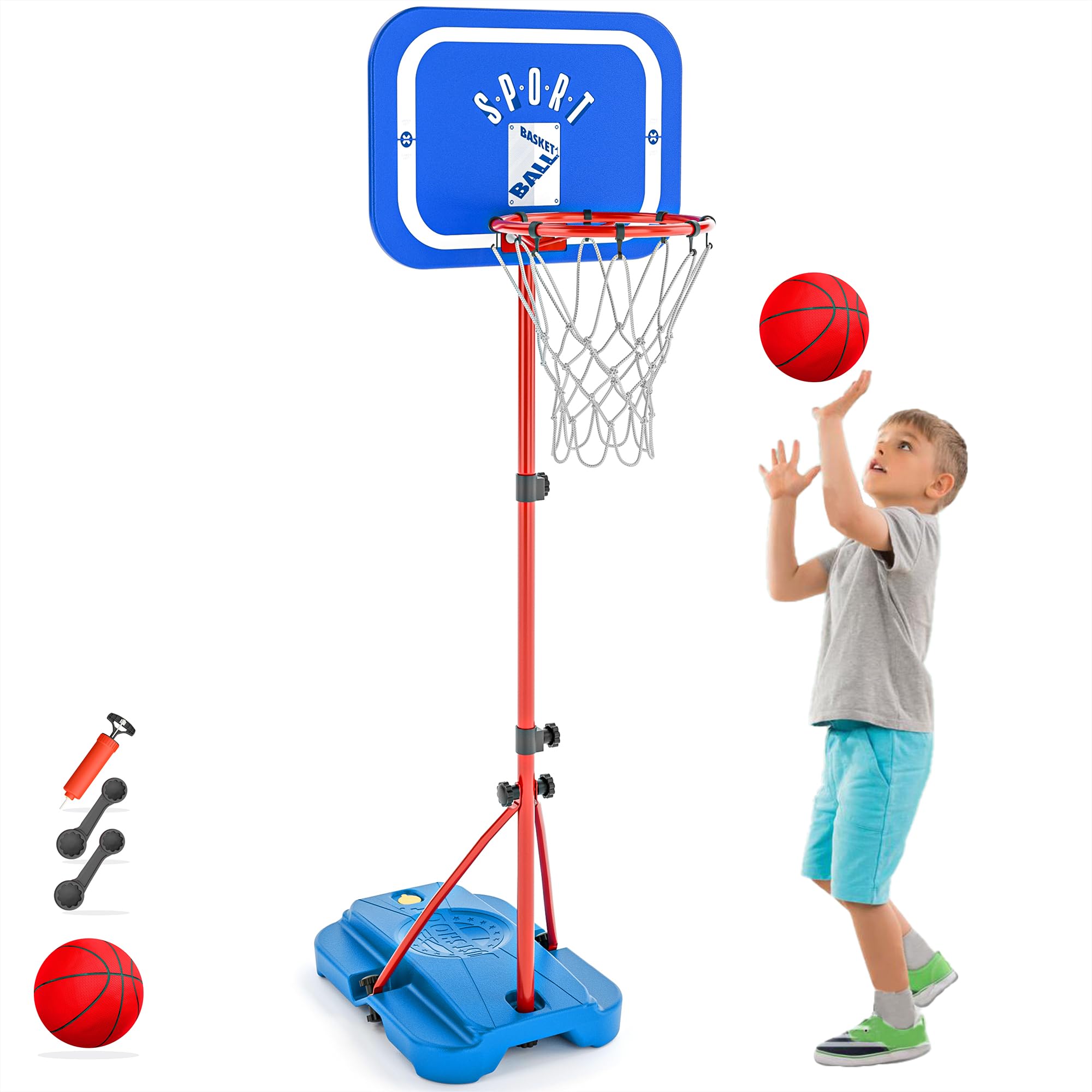 GILIKOKO Kids Basketball Hoop and Stand Portable Basketball Net Outdoor at Age 3-8 Toddlers Adjustable Indoor Basketball Hoop 110-190cm Garden Yard Ball Games Toys