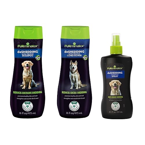 FURminator deShedding Kit, deShedding Shampoo, deShedding Conditioner, deShedding Waterless Spray, For Dogs, 40.5 oz (Set of 3)