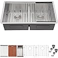 Mocoloo Double Bowl Kitchen Sink 33x19 Inch Undermount Sink Workstation 50/50 Low Divide 16 Gauge Stainless Steel Sinks 50 50 Handmade Double Basin