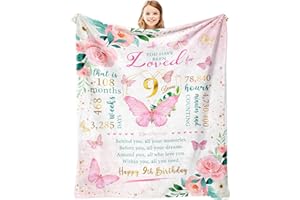 Vervehub 9 Year Old Girls Birthday Gifts Blanket 50"X40", Birthday Gifts for 9 Year Old Girls, Best Presents for 9 Yr Girl, 9th Bday Gift, 9th Bday Decorations for Girl