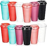 FillTouch 12 Pcs Reusable Coffee Cups with Lids 16 oz Travel Hot Cups Microwavable Plastic Tumblers Coffee Mugs Valentines Party Gifts Adult for Hot and Cold Drinks Favors (Glitter Colors)