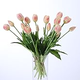 Wenhuidr 10PCS Peachy Fake Tulips Artificial Flowers Realistic Touch Latex Faux Tulips UV Resistant Fake Flowers Bouquet for Table Home Decor Party Wedding Garden Decoration