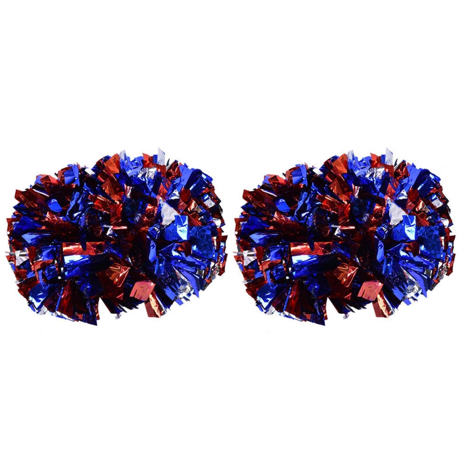1 Pair Cheerleader Poms, Handheld Dance Party School Sports Competition Poms Pompoms(Silver+Red+Blue)
