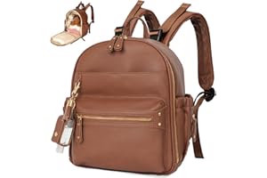 miss fong Small Diaper Bag Mini Diaper Bag Backpack, Leather Diaper Bag, Baby Diaper Bag, 11 Pockets Diaper Bag Organizer with Hand Sanitizer Holder, 2 Insulated Pockets