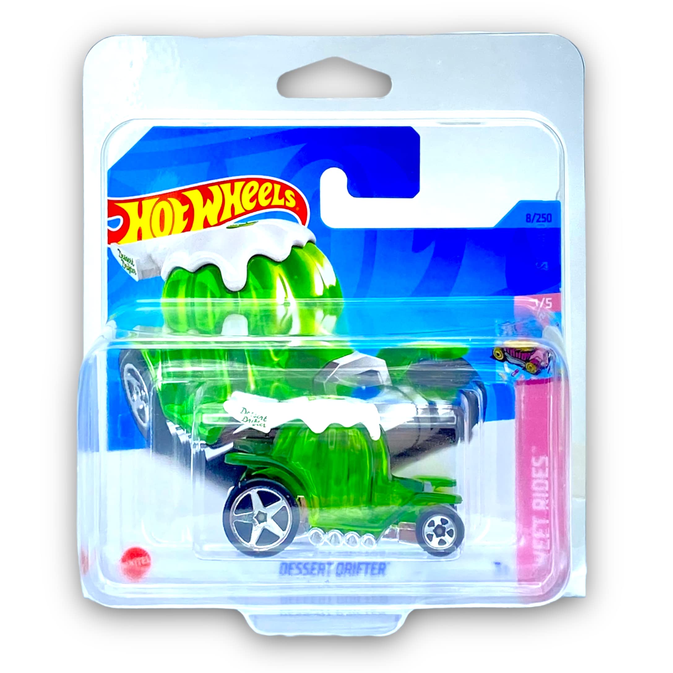 Hot Wheels Dessert Drifter (Clear Green & White) 1/5 Sweet Rides 2023-8/250 (Short Card) - COMES IN A KLAS CAR KEEPER PROTECTIVE COLLECTORS CASE - HKG24