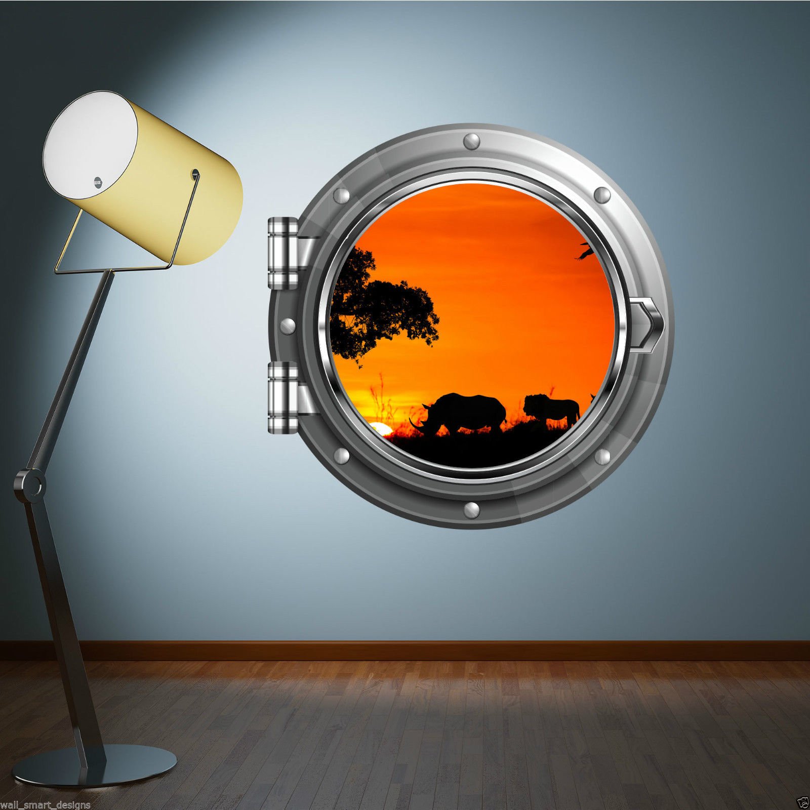 Peachy Antics FULL COLOUR SAFARI AFRICAN SUNSET PORTHOLE WALL STICKER KIDS BEDROOM DECAL MURAL WSD551