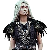L'VOW Women's Real Nature Feather Shrug Cape Lace Shawl Collar Witch Cosplay Costumes for Halloween Carnival
