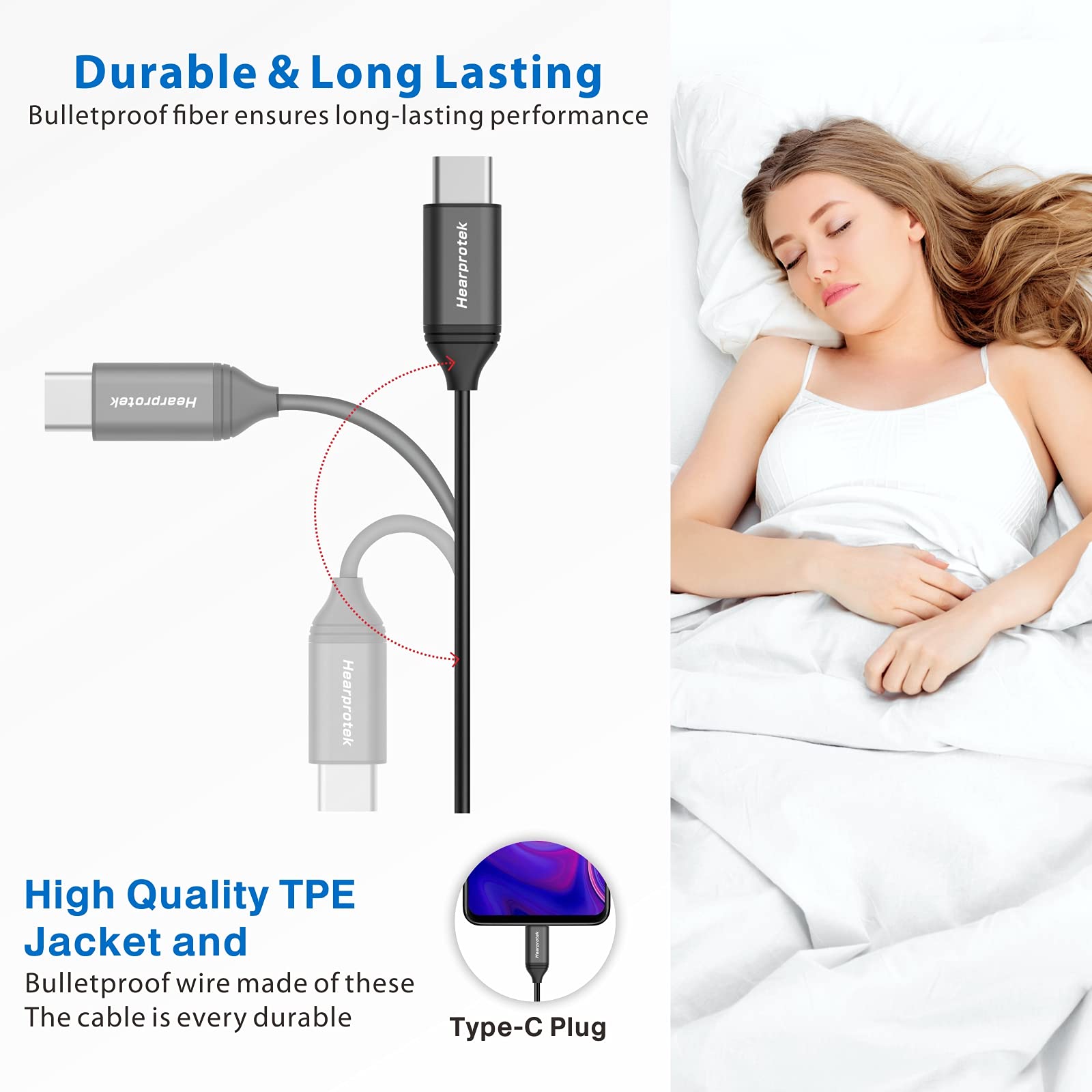 Hearprotek 2 Pairs Sleep Earbuds, USB c Earphones Headphones with Microphone-Silicone Noise Isolation Type c Earbuds Sleep Buds for Android Phone,Ideal for Sleeping, Snoring, Relaxation, Air Travel