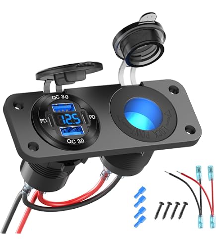 2x 36W USB/Type-C + PD Rocker Switch With Voltmeter – 12V Blue LED For Boat Car Truck