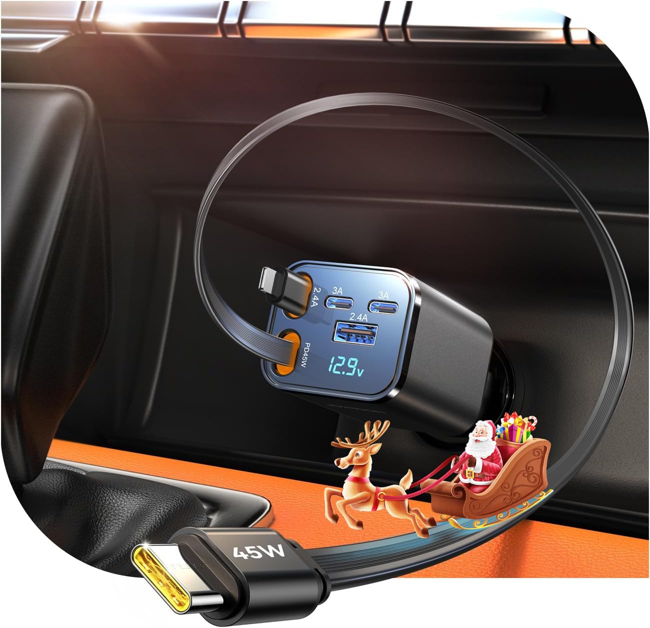 Photo 1 of [5 in 1] 99W Retractable Car Charger Adapter, PD45W Car Charger USB C for iPhone 16 17 Fast Charging, Car Accessories, Gifts for Women Men for iPhone 17 Air 16 15 14 13 Pro Max, Samsung S25 S24, Black