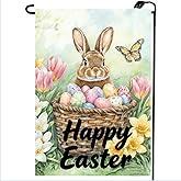 Happy Easter Garden Flags 12x18 Double Sided, Small Burlap Bunny Floral Butterfly Garden Flag Easter Holiday Outdoor Yard Decorations