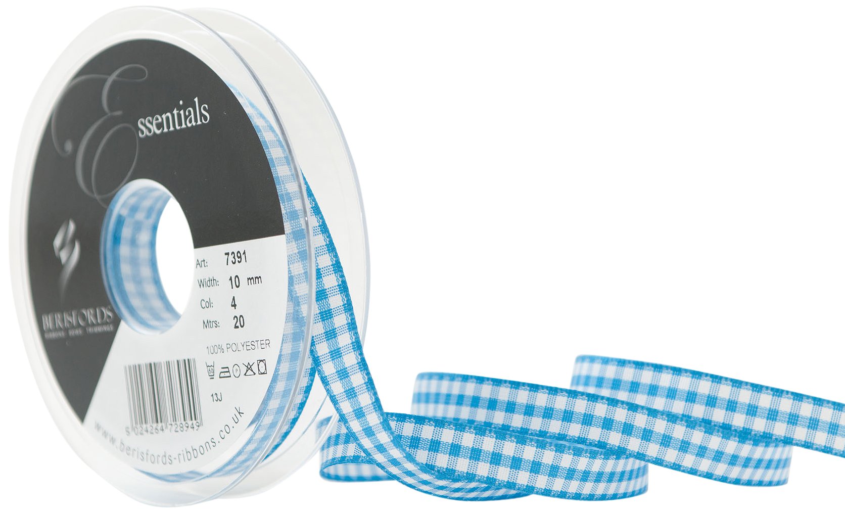 Berisfords 10 mm Gingham Ribbon, Peacock