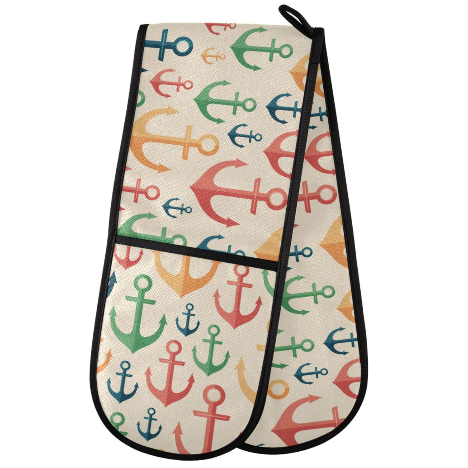 ZZXXB Anchor Colorful Print Double Oven Mitt Heat Resistant Non-Slip Kitchen Gloves Extra Long 7" x 35" for Cooking Baking Barbecue Grilling — image 1