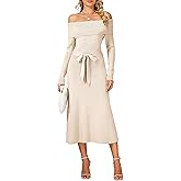 OULESIS Sweater Dress for Women Fall 2025 Off The Shoulder Long Sleeve Ribbed Knit Bodycon Maxi Dresses Formal Wedding Dress