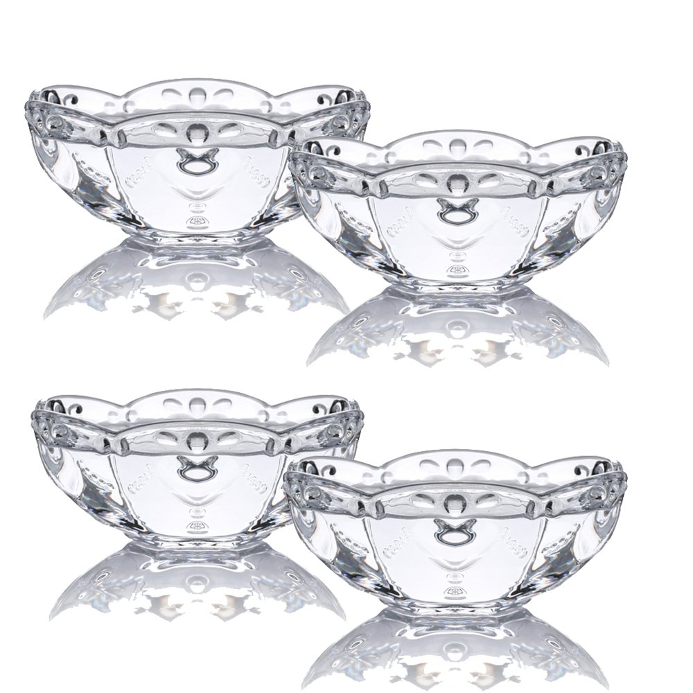 TAMUME Ice Cream Bowl Set of 4 Transparent Glass Bowl with Flower Pattern, Ideal for Holding Ice Cream in Summer Time, Glass Sundae Dessert Cup (White Flower)