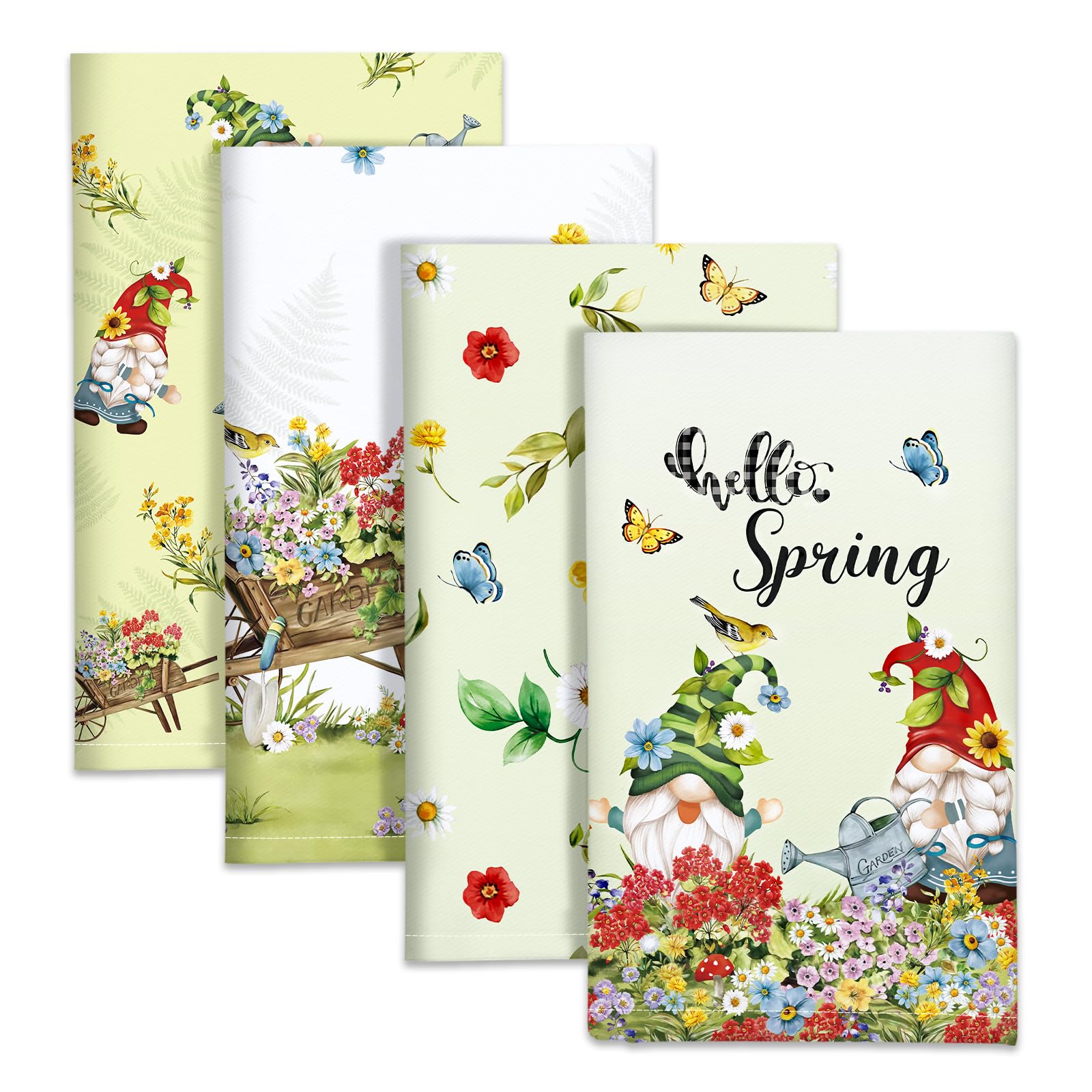 Arquiel Gnomes Kitchen Towel 100% Cotton Quick Dry Dish Towels 50 x 70CM, Dishcloth Hand Towels for Housewarming Gifts Dining, Home, Wedding, Banquet, Buffet (Set of 4)