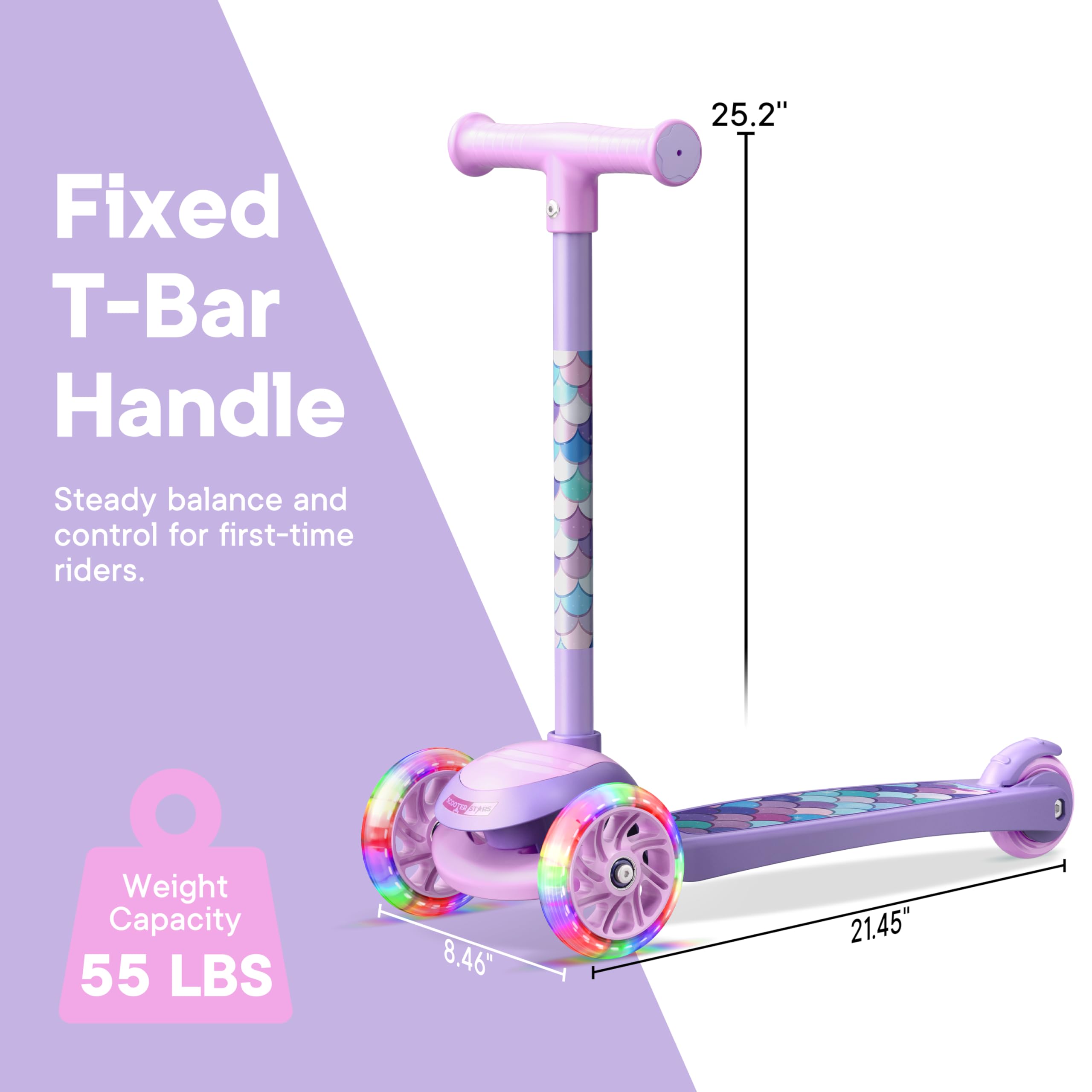 3 Wheel Scooter for Kids, Smooth Light Up LED Front Wheels, Wide Anti Slip Deck, Rear Foot Brake, Easy Lean to Steer Maneuvering, Indoor & Outdoor Ride On Toys for Ages 2 Up