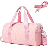 Dance Ballet Bag for Girls Small Duffle Ballerina Bags with Waterproof Dry Wet Separated Compartment Corduroy Bow Dance Bag for Girls 4-6 Pink