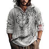 MARSVOVO Hooded Long Sleeve Shirt Men Fashion Graphic Button Up Lightweight Big and Tall Casual Vacation Shirts for Men