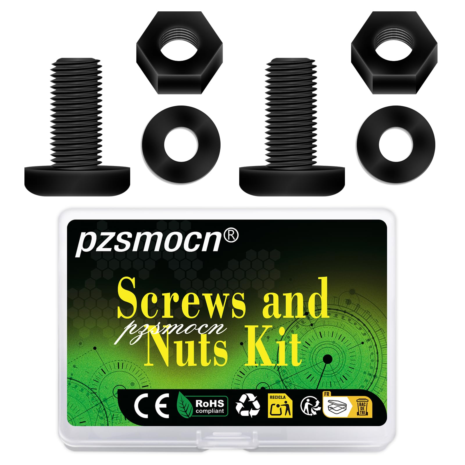 Pzsmocn 90 Pieces/30 Sets M8*15 mm Plastic Black Nylon Cross Round Head Screw Hexagonal Nut Combination Kit, with Insulating Washers, Standard Size, For DIY and Electronic Assembly. — image 1