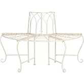 SAFAVIEH Outdoor Abia Metal Tree Bench, 50" Distressed White PAT5018A | Tree Bench, 50", Iron, Patio Outdoor