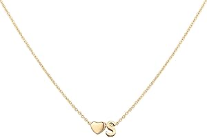 Glimmerst Initial Heart Necklace 18K Gold Plated Stainless Steel Tiny Heart Letter Necklace Personalized Monogram Name Necklace for Women