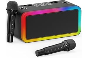 BROSERENGY TECH Portable Karaokee Machine 2 Microphones, Outdoor Bluetooth Speaker Karaoke Machine, Karaoke Microphone Machines Kids Adults Wireless PA TF Card/USB Sound Effect Light Outdoor/Indoor Home Party, Black