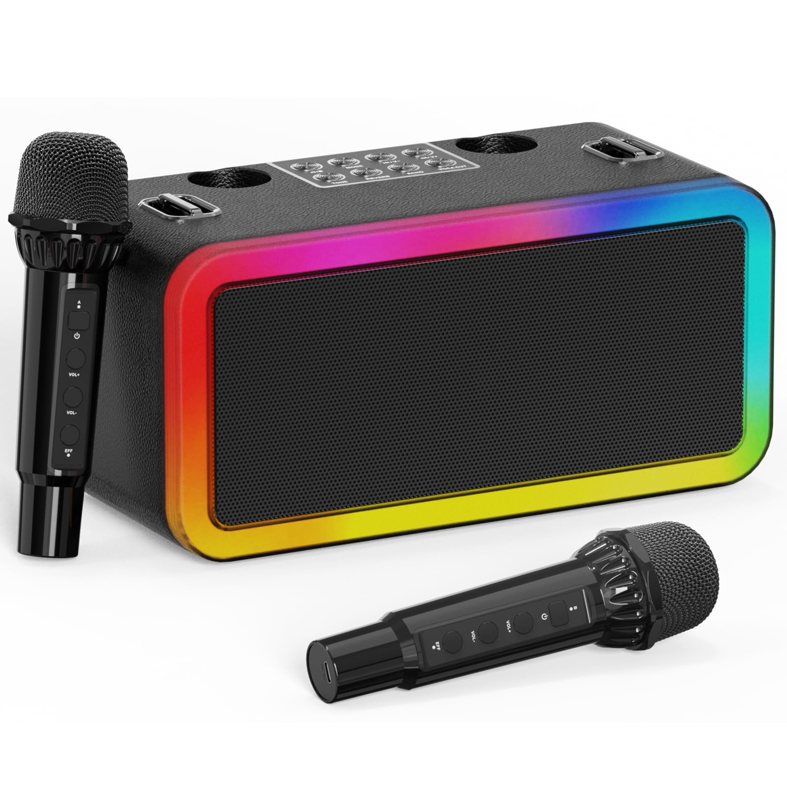 Photo 1 of Portable Karaokee Machine 2 Microphones, Outdoor Bluetooth Speaker Karaoke Machine, Karaoke Microphone Machines Kid Adult Wireless PA TF USB Sound Effect Light Outdoor/Indoor Home Party, Black