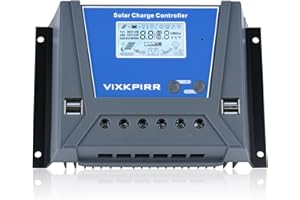 VIXKPIRR 60A Solar Charge Controller 12V 24V 36V 48V Auto, PWM 60A Solar Controller with Temperature Sensor LCD Backlit Display 4 USB Ports, Fit for 12V 24V 36V 48V Lead-Acid and Lithium Batteries